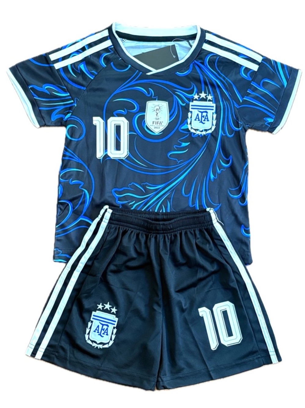 Lionel Messi Argentina Cup Kids Jersey Soccer Kit Youth Uniform 2 Piece Set